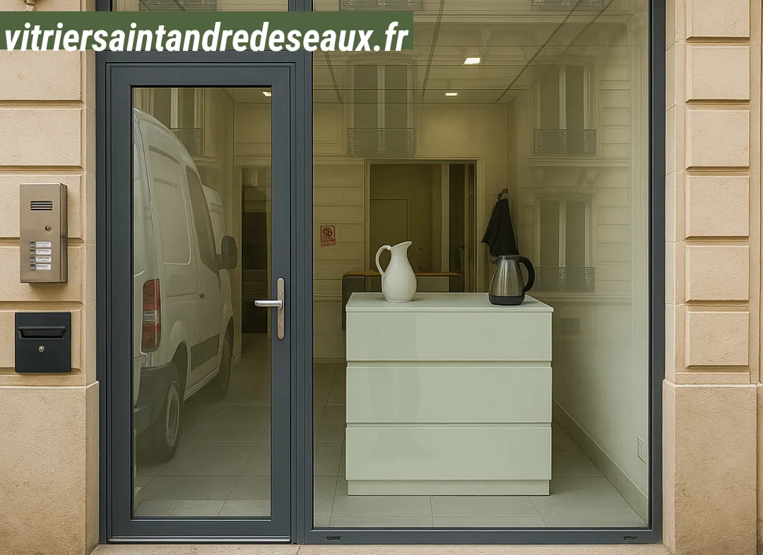 Façade vitrine de magasin en aluminium sur mesure à Saint-André-des-Eaux